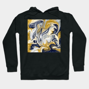 Trendy cool stylish gold yellow navy blue liquid marble abstract swirl pattern Hoodie